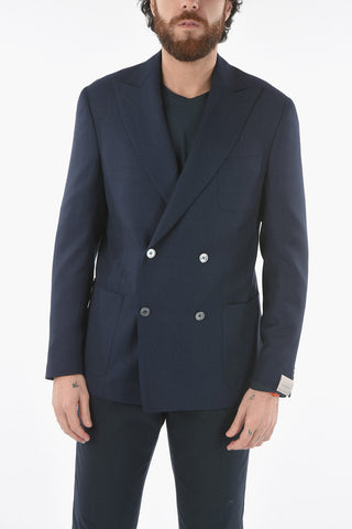 virgin wool GATE peak lapel patch pocket double-breasted blazer