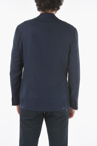 virgin wool GATE peak lapel patch pocket double-breasted blazer