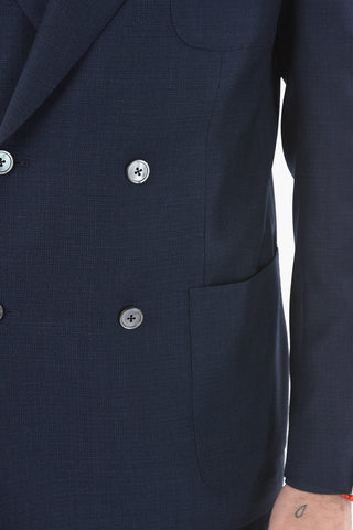 virgin wool GATE peak lapel patch pocket double-breasted blazer