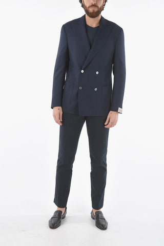 virgin wool GATE peak lapel patch pocket double-breasted blazer
