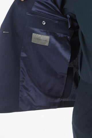 virgin wool GATE peak lapel patch pocket double-breasted blazer