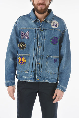 Denim Vintage Effect Jacket with Patches