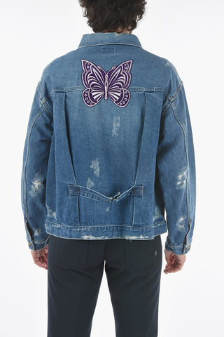 Denim Vintage Effect Jacket with Patches