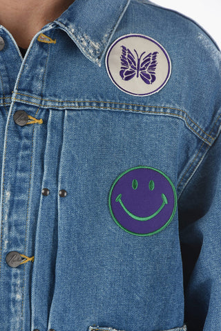 Denim Vintage Effect Jacket with Patches