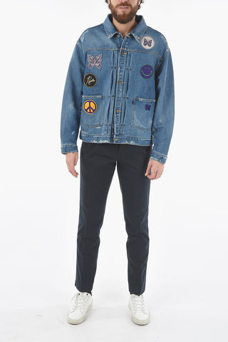 Denim Vintage Effect Jacket with Patches