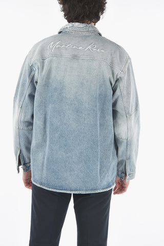 Giubbotto in Denim con Logo Ricamato