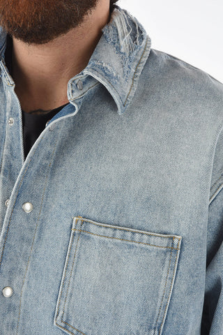 Giubbotto in Denim con Logo Ricamato