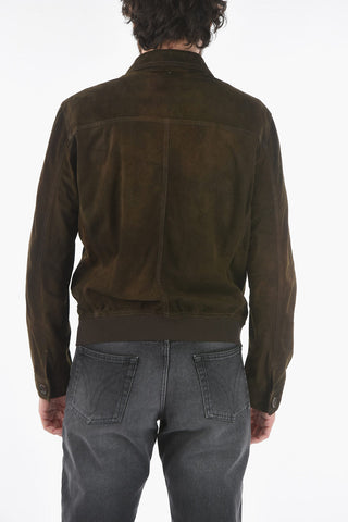 Giubbotto in Suede con Cuciture a Vista