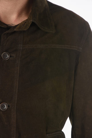 Giubbotto in Suede con Cuciture a Vista
