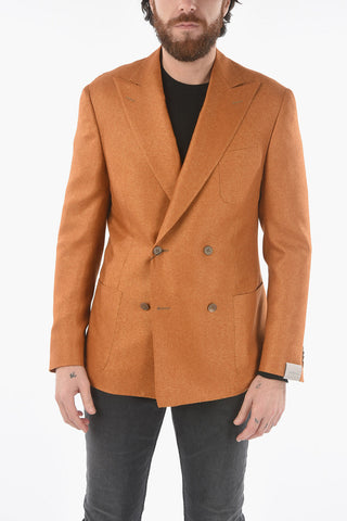 virgin wool and silk side vents peak lapel GATE double-breasted blazer