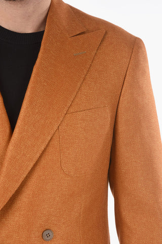 virgin wool and silk side vents peak lapel GATE double-breasted blazer