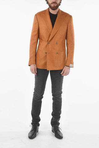 virgin wool and silk side vents peak lapel GATE double-breasted blazer