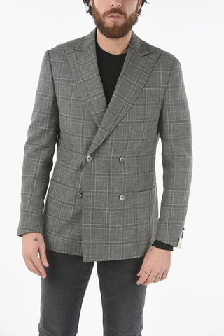 plaid side vents peak lapel GATE double-breasted blazer