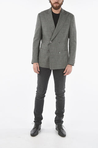 plaid side vents peak lapel GATE double-breasted blazer