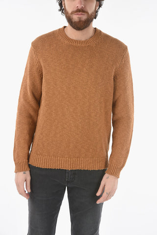Cotton and Linen Cable Knit Crew-Neck Sweater