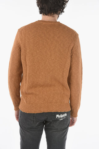 Cotton and Linen Cable Knit Crew-Neck Sweater