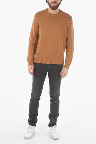 Cotton and Linen Cable Knit Crew-Neck Sweater
