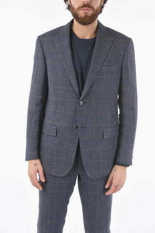 abito 2 bottoni MANTUA windowpane check in lino due spacchi