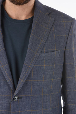 abito 2 bottoni MANTUA windowpane check in lino due spacchi