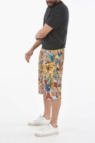 Silk Floral Printed Shorts with 4 Pockets
