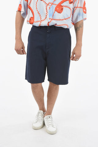 Shorts in Cotone e Lino a Tinta Unita