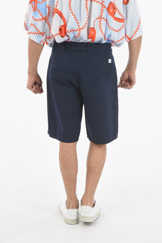 Shorts in Cotone e Lino a Tinta Unita