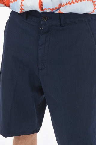 Shorts in Cotone e Lino a Tinta Unita