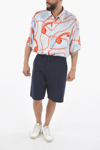 Shorts in Cotone e Lino a Tinta Unita