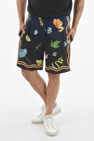 All-Over Printed CLUB NUIT Shorts with Contrasting Side Band