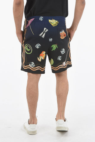 All-Over Printed CLUB NUIT Shorts with Contrasting Side Band