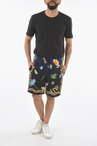 All-Over Printed CLUB NUIT Shorts with Contrasting Side Band