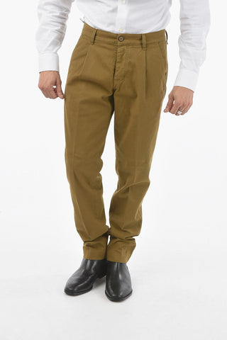 Single Pleat Stretch Cotton Pants