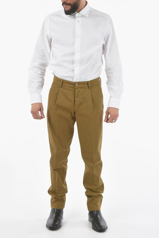 Single Pleat Stretch Cotton Pants