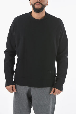Chevron Motif Asimmetrical FOX Crew-neck Sweater