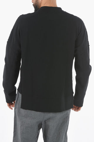Chevron Motif Asimmetrical FOX Crew-neck Sweater