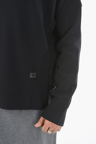 Chevron Motif Asimmetrical FOX Crew-neck Sweater