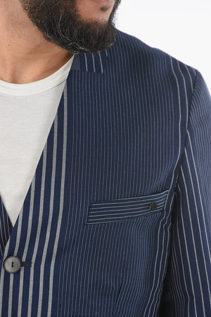 Zweiknopfjacke FALERIO gestreift mit V-Ausschnitt und mittigem Schlitz
