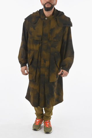 Tie Dye effect Maxi Parka with Hood