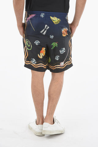 All-Over Printed CLUB NUIT Shorts with Contrasting Side Band