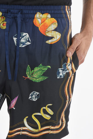 All-Over Printed CLUB NUIT Shorts with Contrasting Side Band