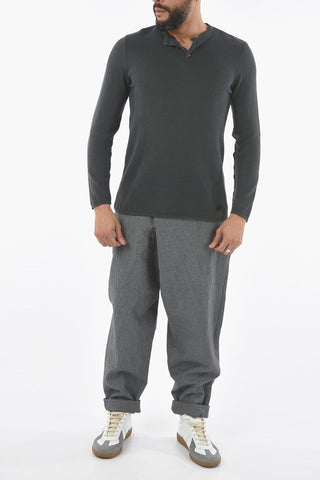 Cotton Blend Ribbed BALESTRIERI Henley Sweater