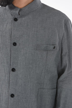 Linen and Cotton Single-Breasted Jacket NEGRAMARO with Korean Shirt Collar