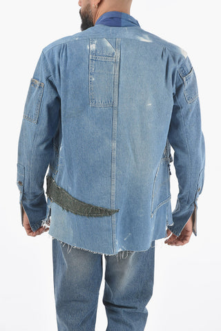 Patch Work Effect Denim Open Front Overshirt