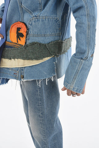 Patch Work Effect Denim Open Front Overshirt