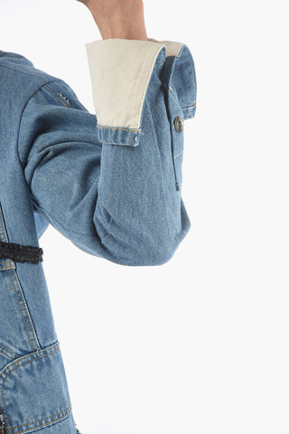 Patch Work Effect Denim Open Front Overshirt