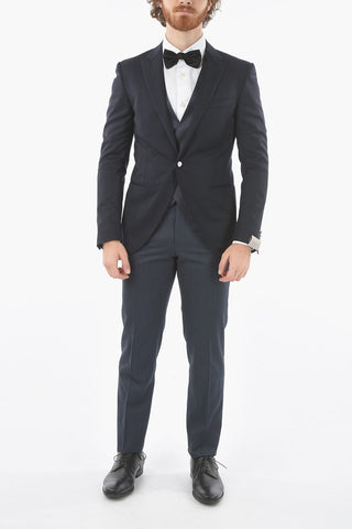 virgin wool center vent peak lapel CERIM.ACADEMY 3 piece waistcoat suitABITI