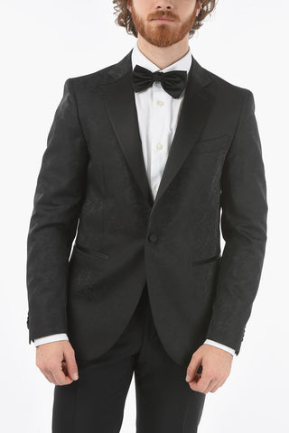 CC COLLECTION anthemion-print side vents tuxedo jacket