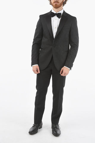 CC COLLECTION anthemion-print side vents tuxedo jacket