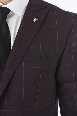 CC COLLECTION windowpane check side vents peak lapel RESET 3 piece waistcoat suit