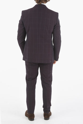 CC COLLECTION windowpane check side vents peak lapel RESET 3 piece waistcoat suit